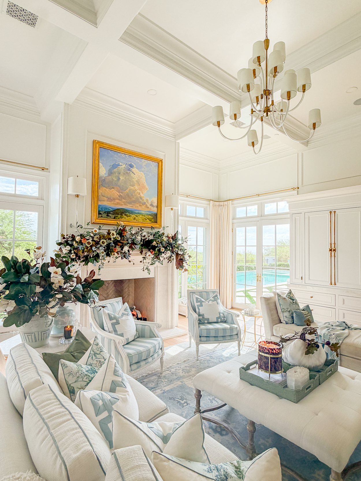 A Lush Fall Mantel with Soft Blues & Autumn Tones