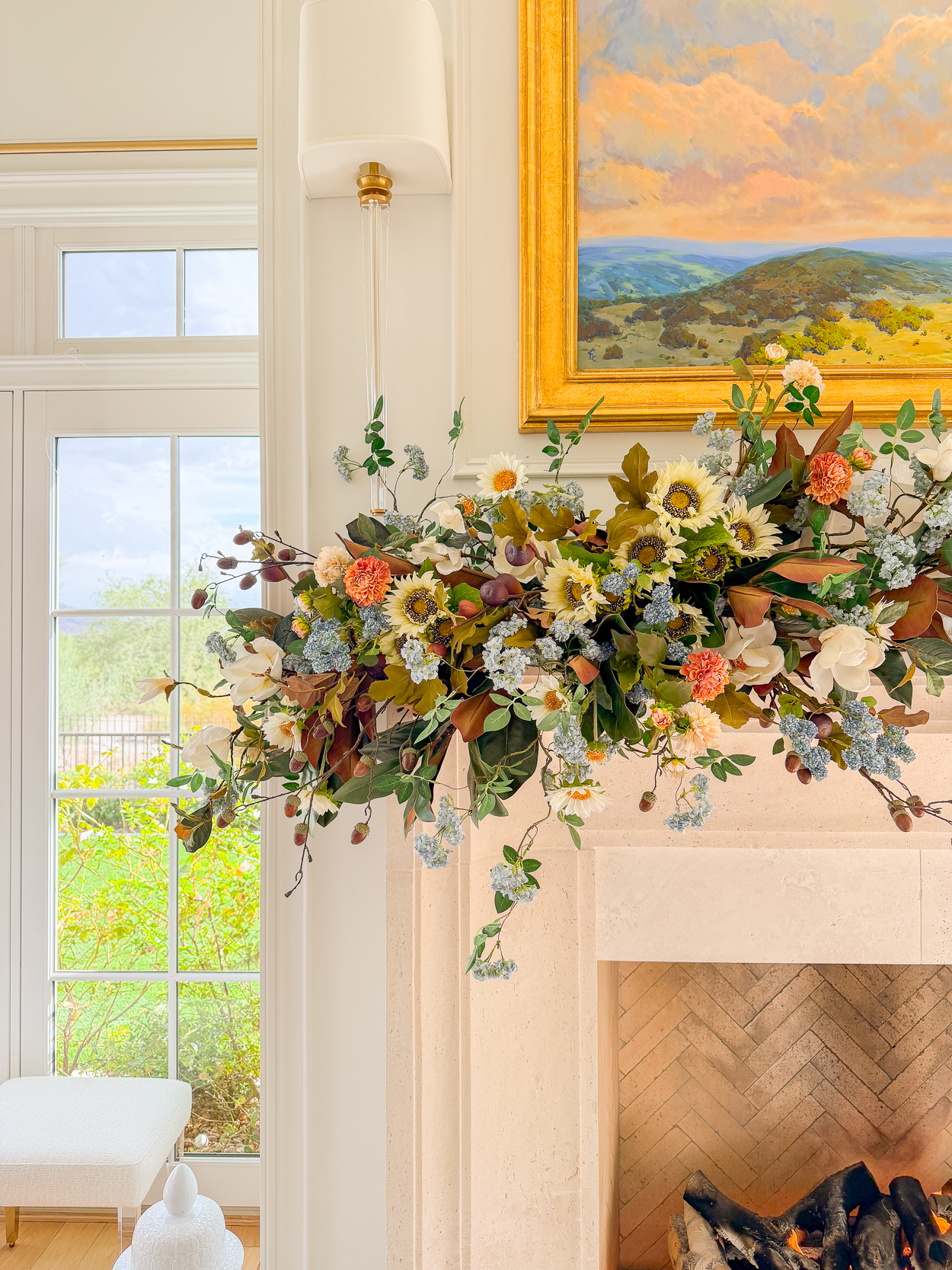 A Lush Fall Mantel with Soft Blues & Autumn Tones