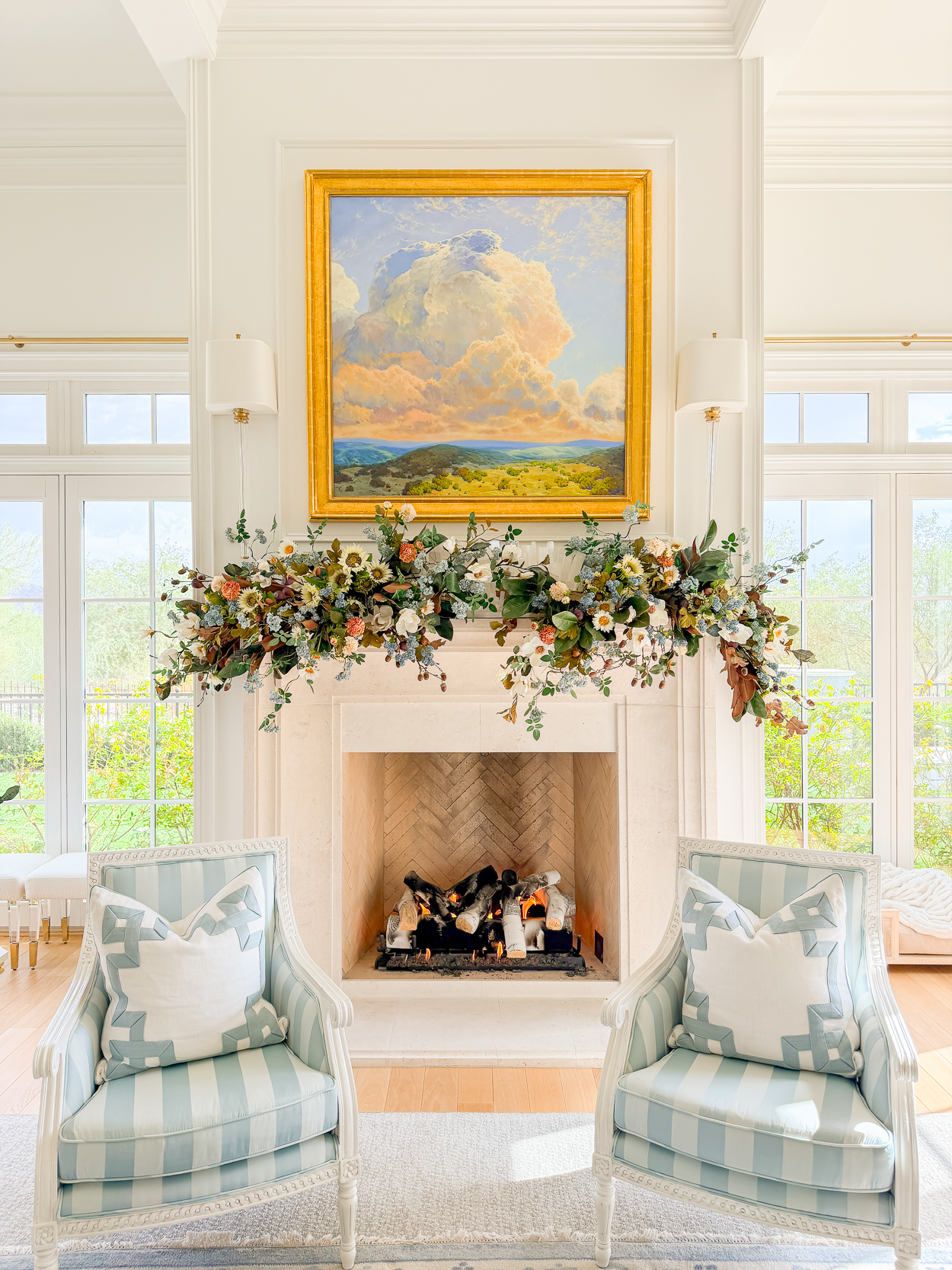 A Lush Fall Mantel with Soft Blues & Autumn Tones