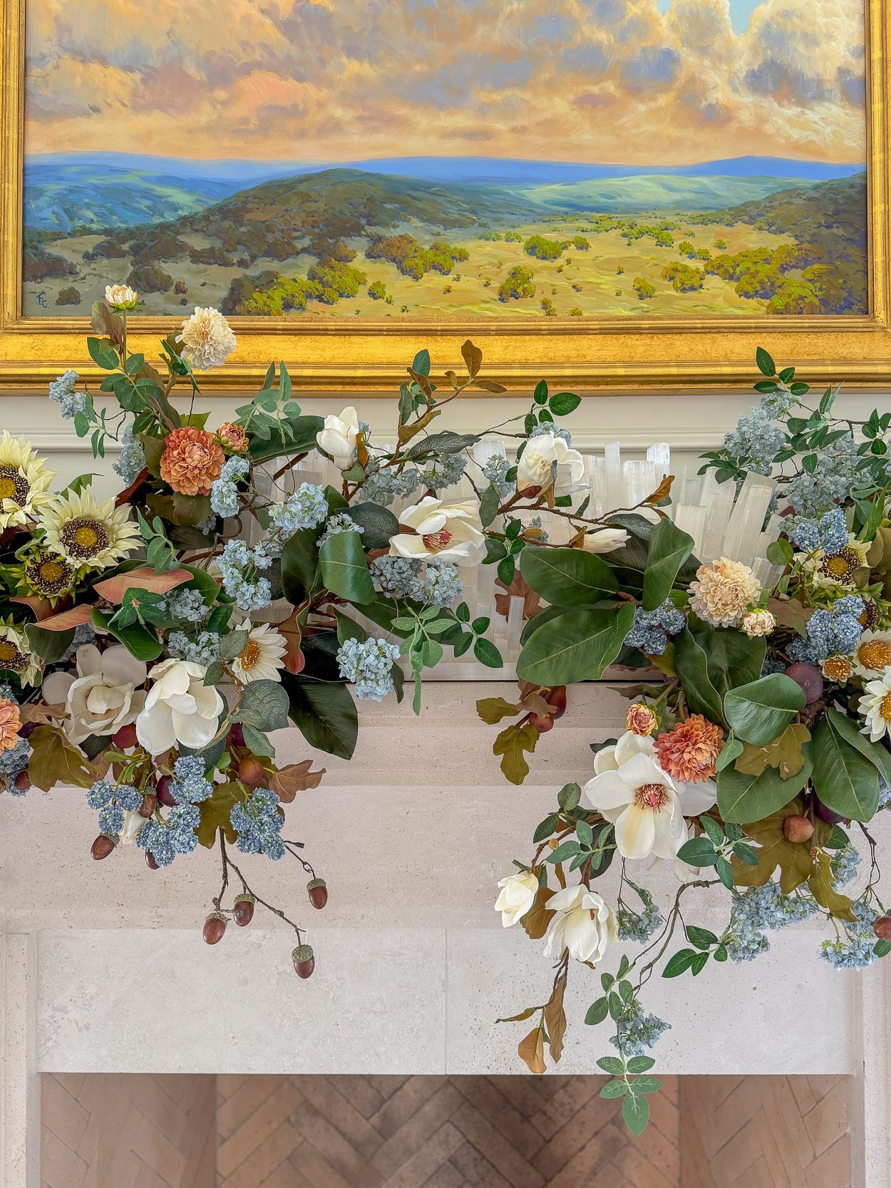 A Lush Fall Mantel with Soft Blues & Autumn Tones