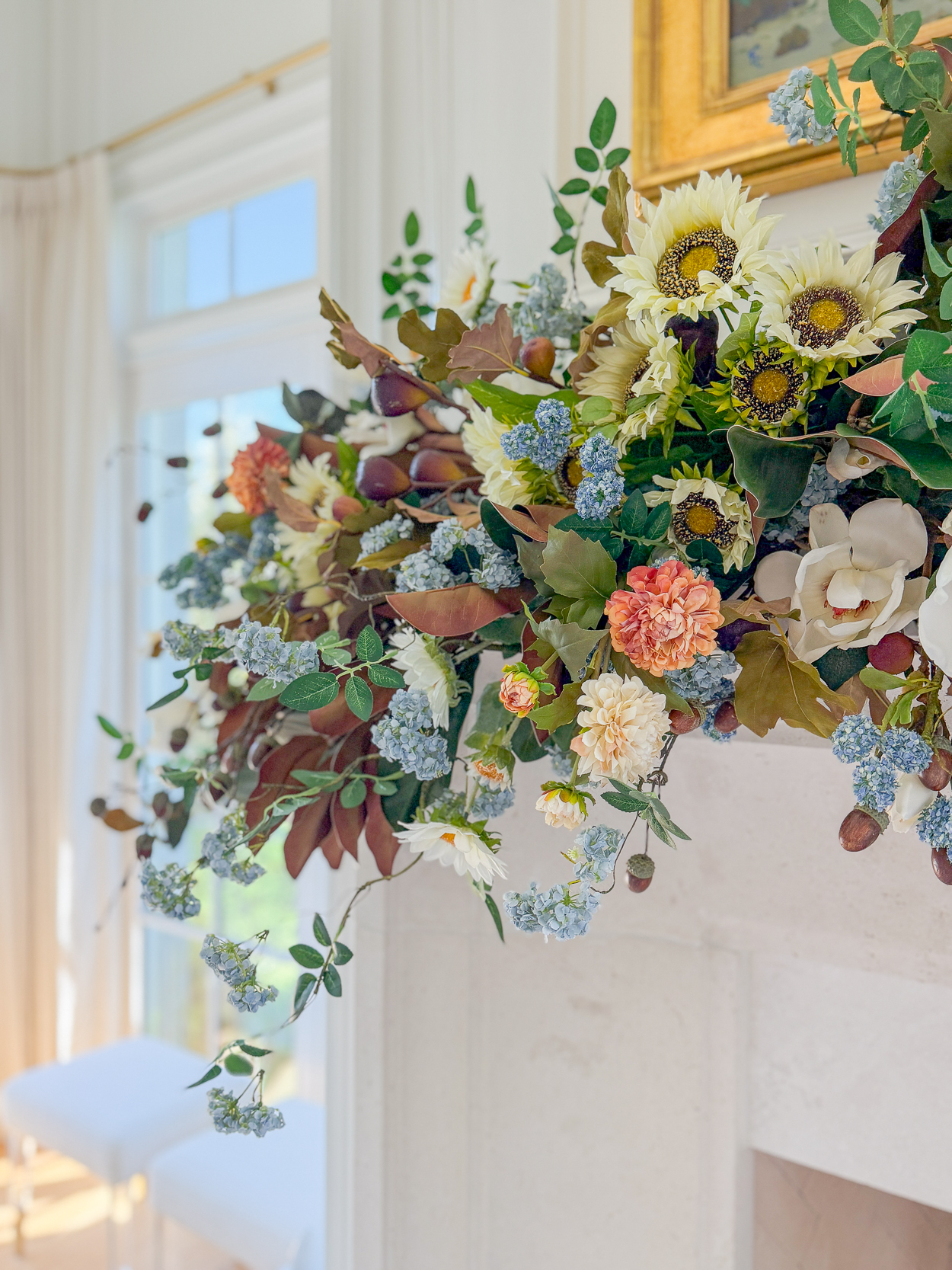 A Lush Fall Mantel with Soft Blues & Autumn Tones