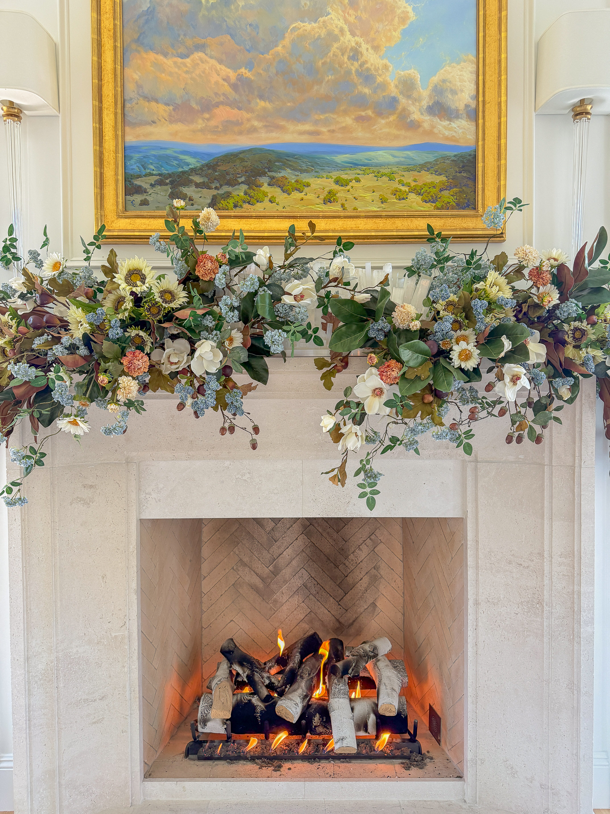 A Lush Fall Mantel with Soft Blues & Autumn Tones