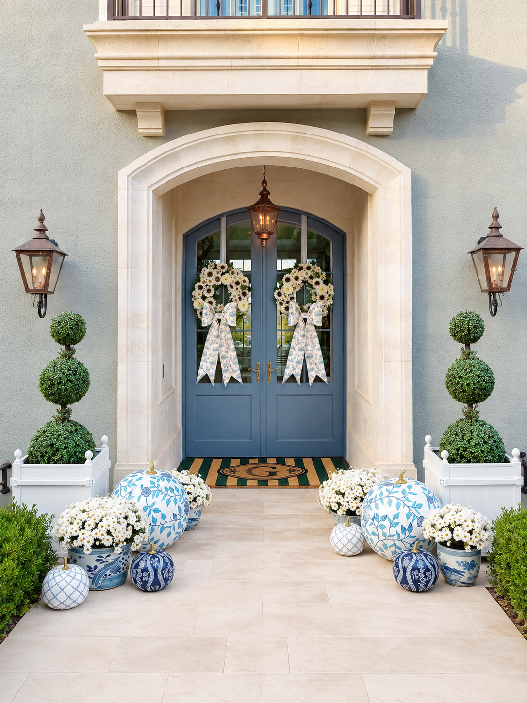 A Blue & White Fall Porch