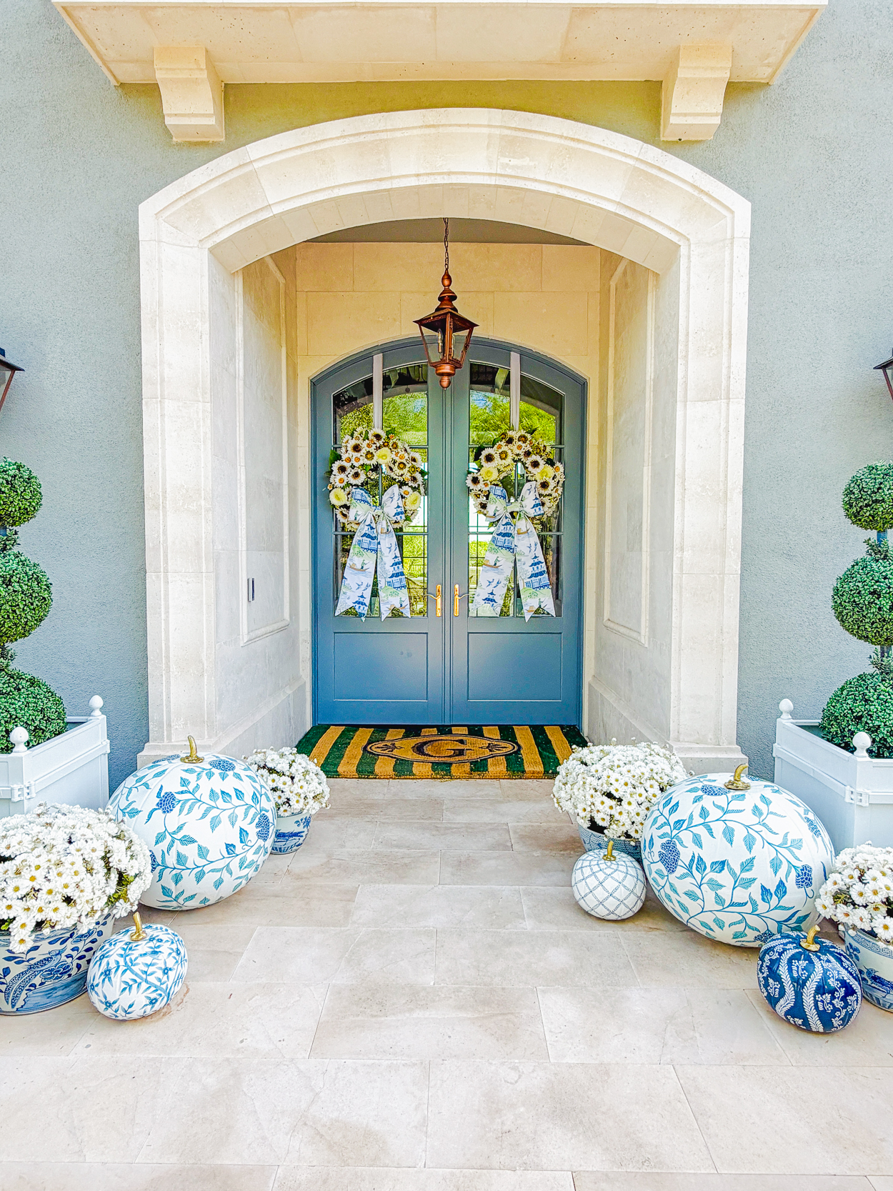 A Blue & White Fall Porch