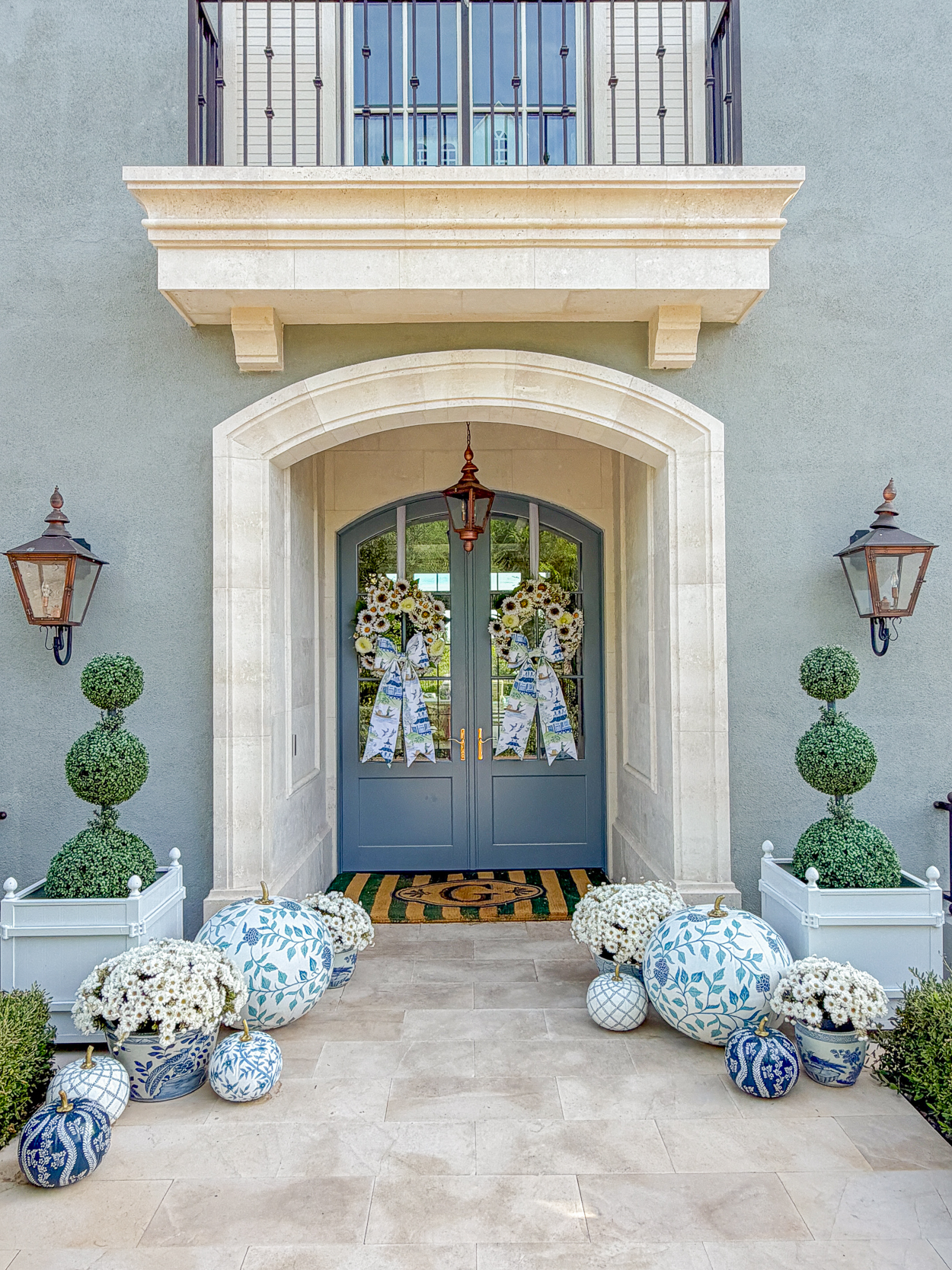 A Blue & White Fall Porch